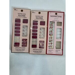 Dashing Diva Gloss Nail Strips Lot Of 3 Ultra Shine Gel Flowers Marble New